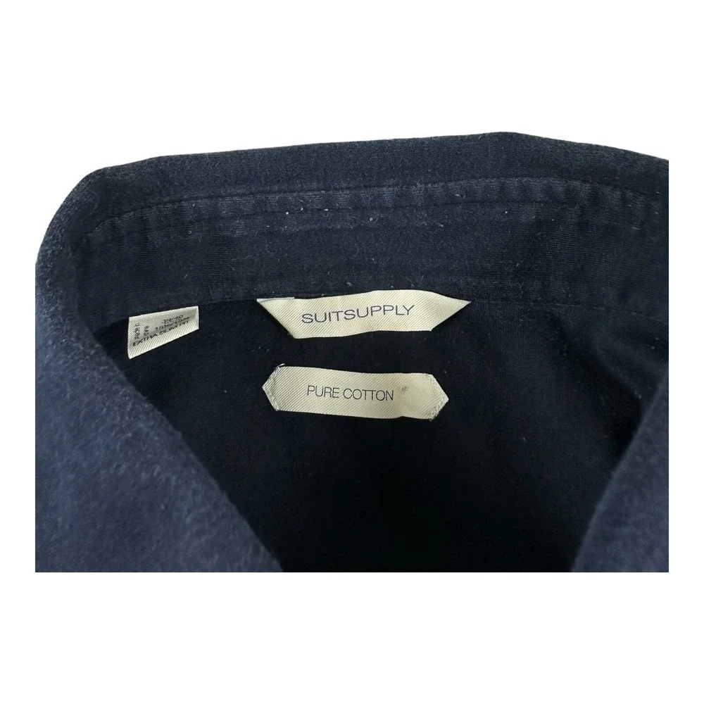 Suit Supply Blue Pure Cotton Cutaway Collar S/S Mens Polo Shirt Size 15.5 Slim - Picture 5 of 6